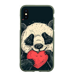 Чехол iPhone XS Max матовый Влюбленная панда обнимает сердечко