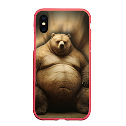 Чехол iPhone XS Max матовый Жирный мишка, цвет: 3D-красный