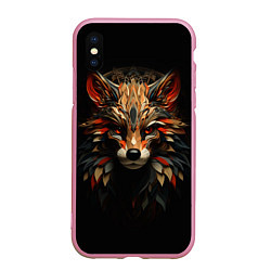 Чехол iPhone XS Max матовый Красавец лис мозаика, цвет: 3D-розовый