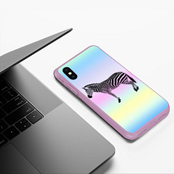 Чехол iPhone XS Max матовый Зебра по радужном фоне, цвет: 3D-сиреневый — фото 2