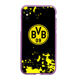 Чехол iPhone XS Max матовый Borussia краски жёлтые, цвет: 3D-фиолетовый