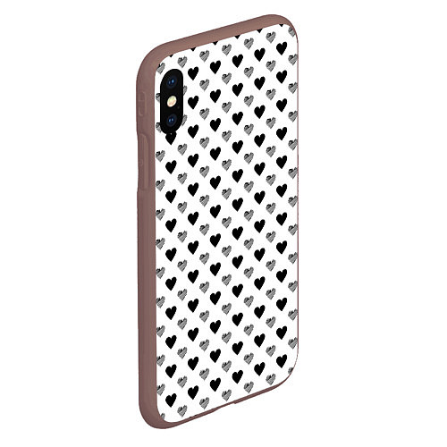 Чехол iPhone XS Max матовый Черно-белые сердечки / 3D-Коричневый – фото 2