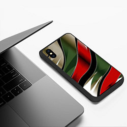 Чехол iPhone XS Max матовый Белые зеленые и красные полосы, цвет: 3D-черный — фото 2