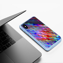 Чехол iPhone XS Max матовый Волнистые разноцветные линии, цвет: 3D-голубой — фото 2