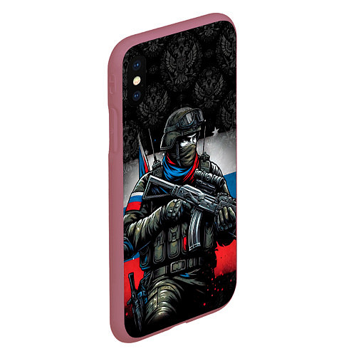 Чехол iPhone XS Max матовый Русский солдат / 3D-Малиновый – фото 2