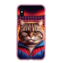 Чехол iPhone XS Max матовый Полосатый кот в спортивном костюме