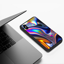 Чехол iPhone XS Max матовый Жидкая голографическая бензиновая абстракция, цвет: 3D-черный — фото 2