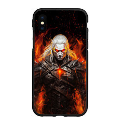 Чехол iPhone XS Max матовый Ведьмак и пламя, цвет: 3D-черный