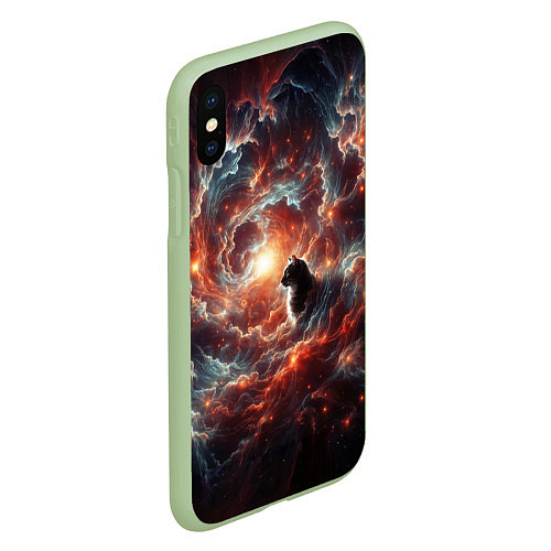 Чехол iPhone XS Max матовый Кот в облаках космической туманности / 3D-Салатовый – фото 2