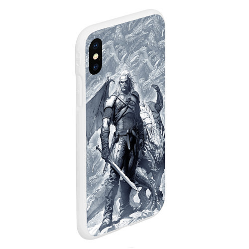 Чехол iPhone XS Max матовый The Witcher and dragon - hand drawn style / 3D-Белый – фото 2