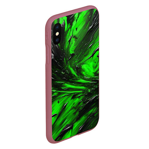 Чехол iPhone XS Max матовый Чёрная и зелёная субстанция / 3D-Малиновый – фото 2