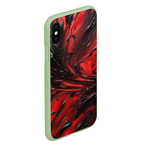 Чехол iPhone XS Max матовый Чёрная и красная субстанция / 3D-Салатовый – фото 2