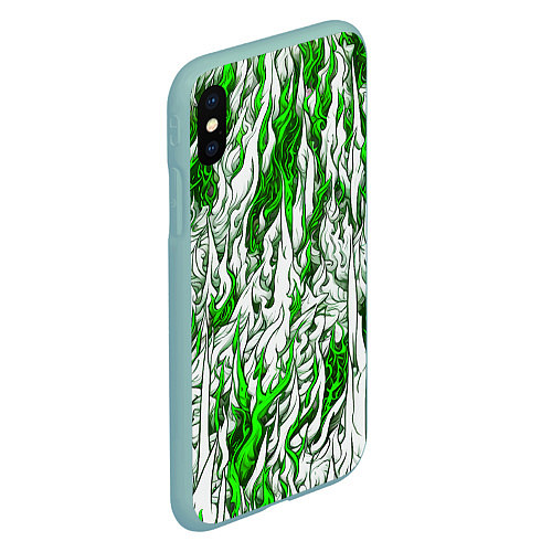 Чехол iPhone XS Max матовый Белый и зелёный узор / 3D-Мятный – фото 2