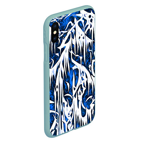 Чехол iPhone XS Max матовый Белый и синий узор / 3D-Мятный – фото 2