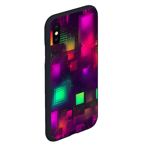 Чехол iPhone XS Max матовый Разноцветные квадраты и точки / 3D-Черный – фото 2