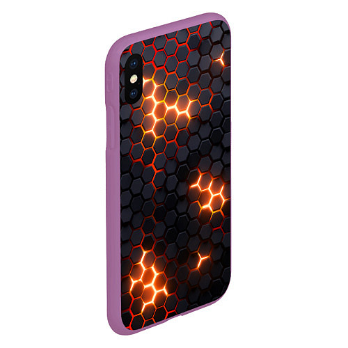 Чехол iPhone XS Max матовый Неоновый желтый / 3D-Фиолетовый – фото 2