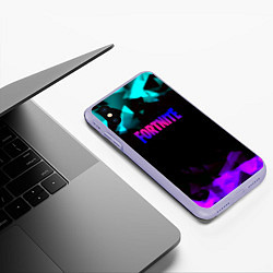 Чехол iPhone XS Max матовый Fortnite neon geometry, цвет: 3D-светло-сиреневый — фото 2