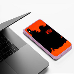 Чехол iPhone XS Max матовый PUBG orange splash, цвет: 3D-сиреневый — фото 2