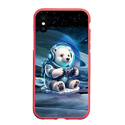 Чехол iPhone XS Max матовый Белый медвежонок кибер геймер