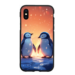 Чехол iPhone XS Max матовый Романтичная пара пингвинов, цвет: 3D-черный