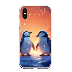 Чехол iPhone XS Max матовый Романтичная пара пингвинов, цвет: 3D-белый