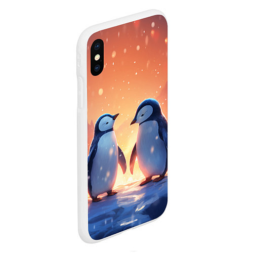 Чехол iPhone XS Max матовый Романтичная пара пингвинов / 3D-Белый – фото 2