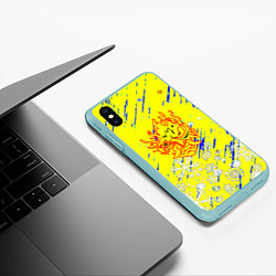 Чехол iPhone XS Max матовый Cyberpunk logo winter, цвет: 3D-мятный — фото 2