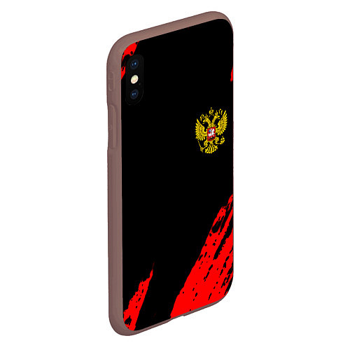 Чехол iPhone XS Max матовый Россия герб краски красные / 3D-Коричневый – фото 2