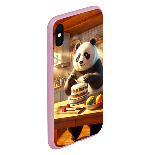 Чехол iPhone XS Max матовый Панда на кухне готовит торт / 3D-Розовый – фото 2