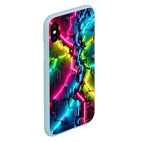 Чехол iPhone XS Max матовый Трещина - неон / 3D-Голубой – фото 2