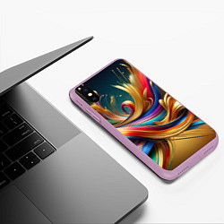 Чехол iPhone XS Max матовый Золотые линии, цвет: 3D-сиреневый — фото 2