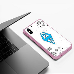 Чехол iPhone XS Max матовый Skyrim logo winter, цвет: 3D-розовый — фото 2