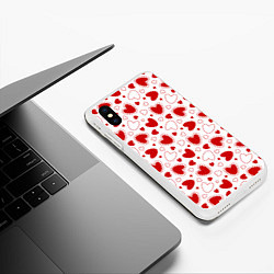 Чехол iPhone XS Max матовый Красные сердечки на белом фоне, цвет: 3D-белый — фото 2