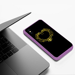 Чехол iPhone XS Max матовый Сердце желтыми энергетическими линиями на черном, цвет: 3D-фиолетовый — фото 2