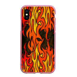 Чехол iPhone XS Max матовый Языки пламени арт, цвет: 3D-розовый