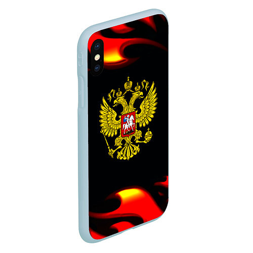 Чехол iPhone XS Max матовый Герб РФ огонь / 3D-Голубой – фото 2