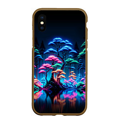 Чехол iPhone XS Max матовый Неоновый лес - нейросеть, цвет: 3D-коричневый