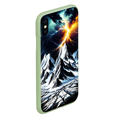 Чехол iPhone XS Max матовый Молнии и горы / 3D-Салатовый – фото 2