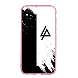 Чехол iPhone XS Max матовый Linkin park краски чёрнобелый, цвет: 3D-розовый