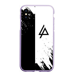 Чехол iPhone XS Max матовый Linkin park краски чёрнобелый, цвет: 3D-светло-сиреневый