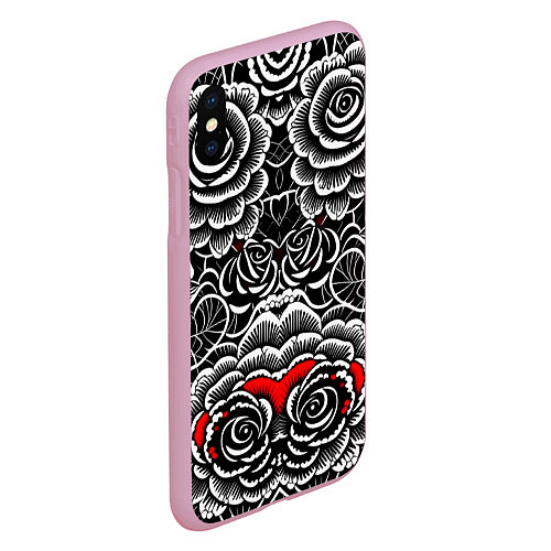 Чехол iPhone XS Max матовый Серые паттерны цветы / 3D-Розовый – фото 2