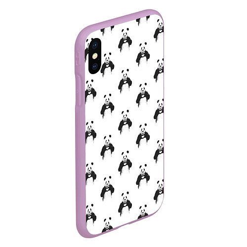 Чехол iPhone XS Max матовый Panda love - pattern / 3D-Сиреневый – фото 2