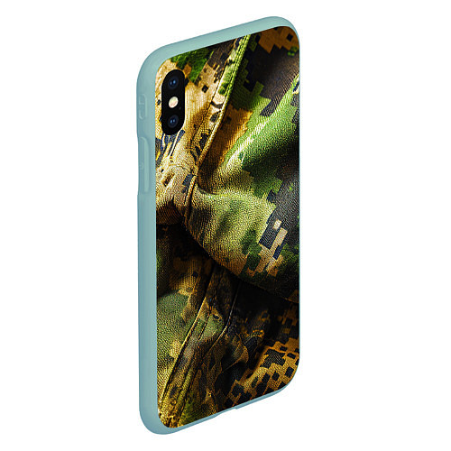 Чехол iPhone XS Max матовый Реалистичный камуфляж на ткани / 3D-Мятный – фото 2