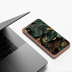 Чехол iPhone XS Max матовый Реалистичный камуфляж из листьев, цвет: 3D-коричневый — фото 2