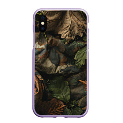 Чехол iPhone XS Max матовый Реалистичный охотничий камуфляж из ткани и листьев