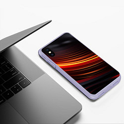 Чехол iPhone XS Max матовый Яркая оранжевая полосы на черной абстракции, цвет: 3D-светло-сиреневый — фото 2