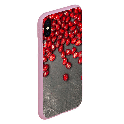 Чехол iPhone XS Max матовый Гранат зёрна граната на сером / 3D-Розовый – фото 2