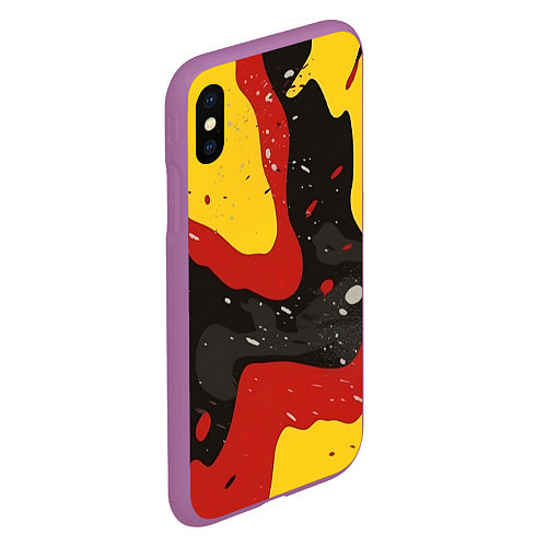 Чехол iPhone XS Max матовый Красные желтые оранжевые пятна краски абстракция / 3D-Фиолетовый – фото 2