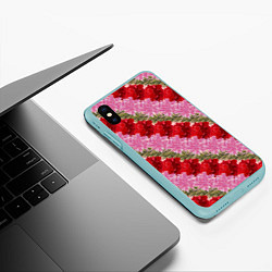 Чехол iPhone XS Max матовый Фон с лилиями и розами, цвет: 3D-мятный — фото 2