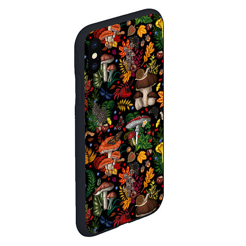Чехол iPhone XS Max матовый Фон с лесными грибами / 3D-Черный – фото 2